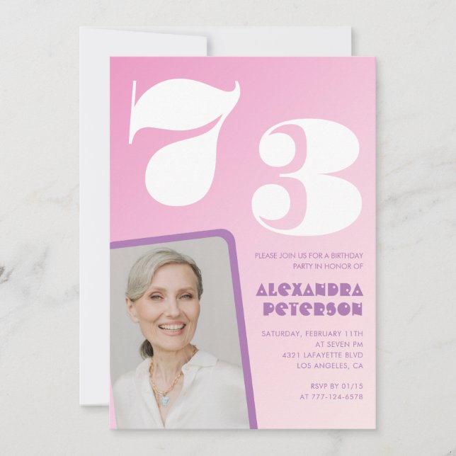 Invitation Cartons d'invitation rose pour 73e anniversaire Ph (Devant)