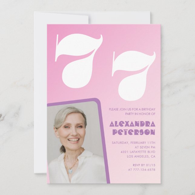 Invitation Cartons d'invitation rose pour 77e anniversaire Ph (Devant)