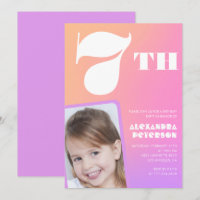 Cartons d'invitation rose pour 7 ans avec Photo Co