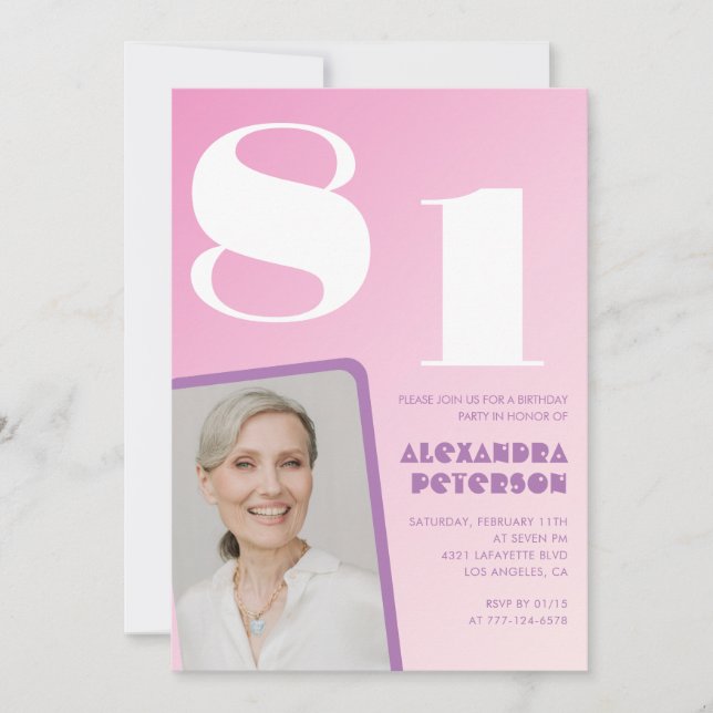 Invitation Cartons d'invitation rose pour 81e anniversaire Ph (Devant)