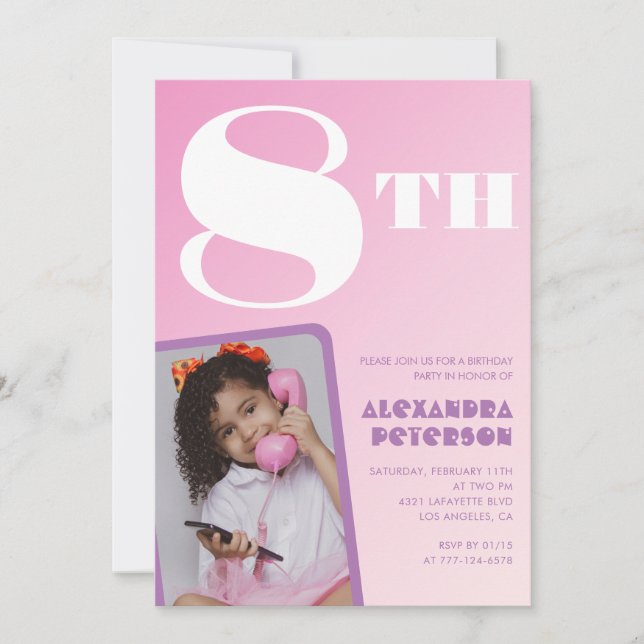 Invitation Cartons d'invitation rose pour 8ème anniversaire F (Devant)