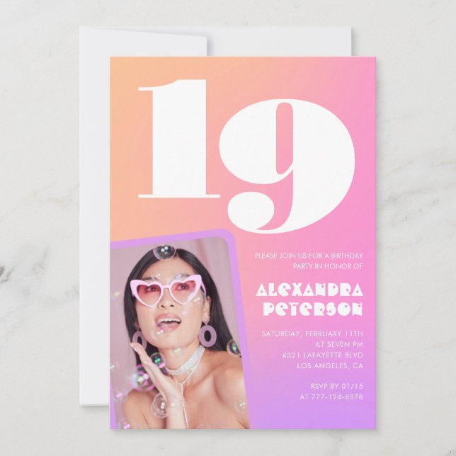 Invitation Cartons d'invitation rose pour ses 19 ans avec pho (Devant)