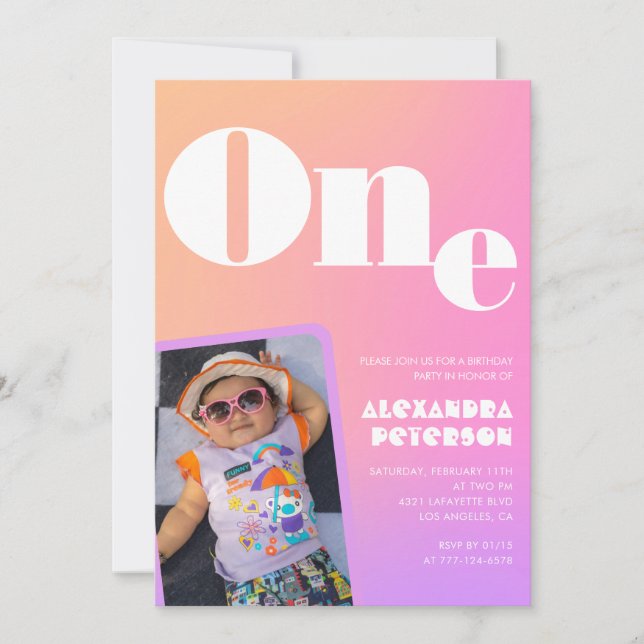 Invitation Cartons d'invitation rose pour son 1er anniversair (Devant)