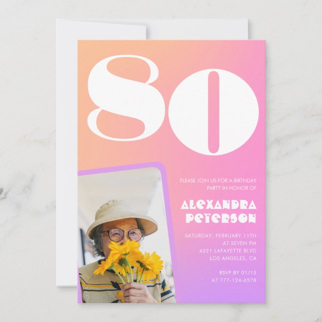 Invitation Cartons d'invitation rose pour son 80e anniversair (Devant)