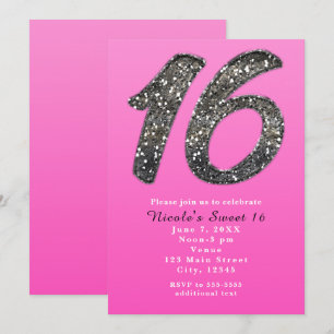 Invitation Cartons d'invitation rose pour Sweet 16 avec paill