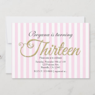 Invitation Cartons d'invitation rose treize 13 à paillettes d