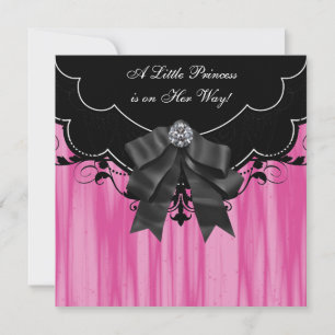 Invitation Cartons d'invitation rose vif et noir pour Baby Sh
