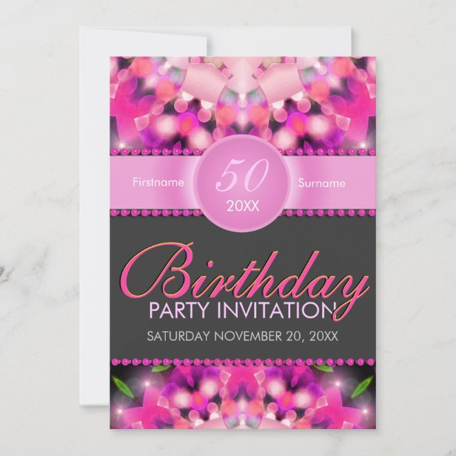 Invitation Cartons d'invitation rose vif pour les 50 ans d'un (Devant)