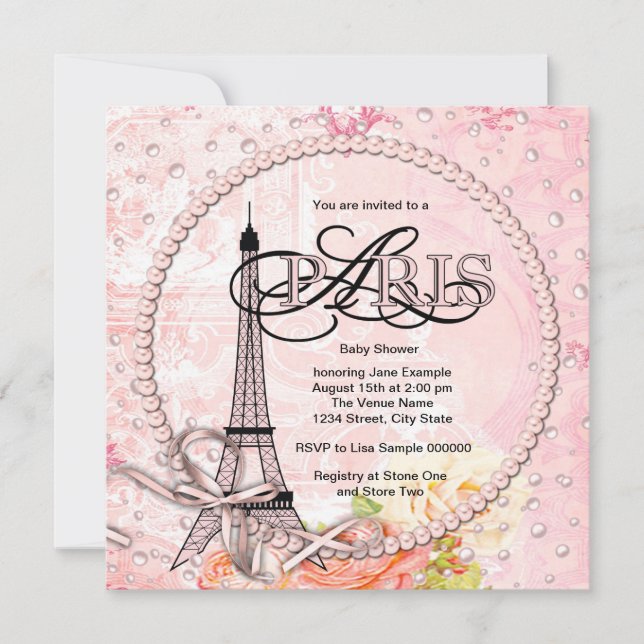 Invitation Cartons d'invitation rose vintage pour Baby Shower (Devant)