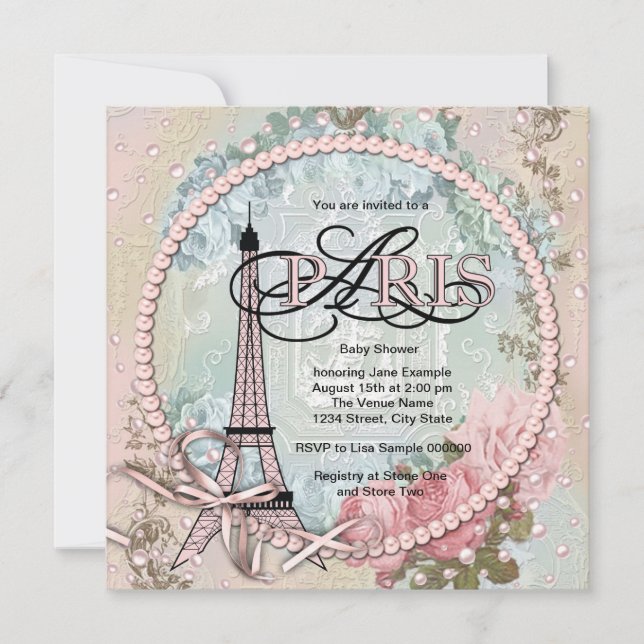 Invitation Cartons d'invitation rose vintage pour Baby Shower (Devant)