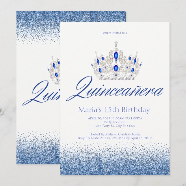 Invitation Cartons d'invitation Saphir & Diamant pour Quincea (Devant / Derrière)