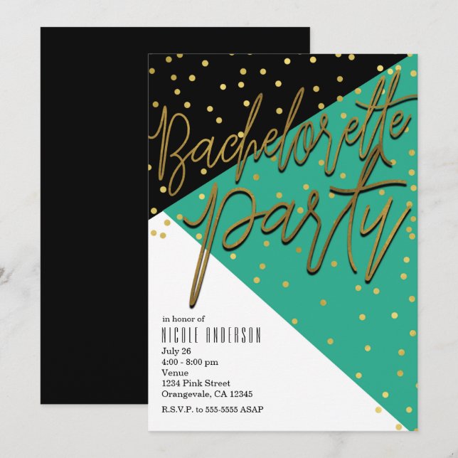 Invitation Cartons d'invitation Teal Black pour enterrement d (Devant / Derrière)