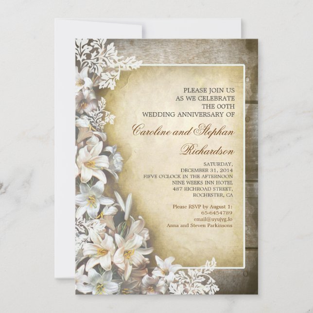 Invitation Cartons d'invitation vintage avec fleurs blanches  (Devant)