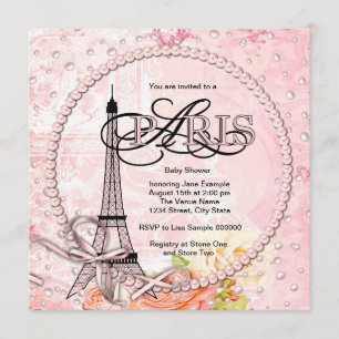 Invitation Cartons d'invitation vintage rose pour Baby Shower