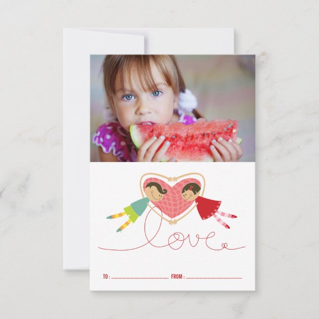 Invitation Cartoon Boy Hearts Girl Classroom Saint-Valentin (Devant)