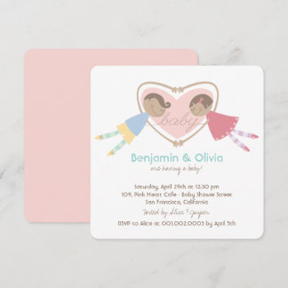 Invitation Cartoon Boy Hearts Girl Love Couples Baby shower