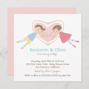Invitation Cartoon Boy Hearts Girl Love Couples Baby shower