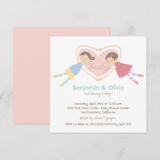 Invitation Cartoon Boy Hearts Girl Love Couples Baby shower