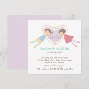 Invitation Cartoon Boy Hearts Girl Love Couples Baby shower