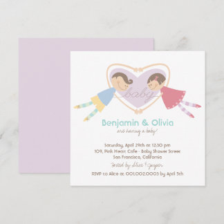 Invitation Cartoon Boy Hearts Girl Love Couples Baby shower