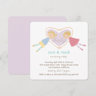Invitation Cartoon Boy Hearts Girl Love Couples Baby shower