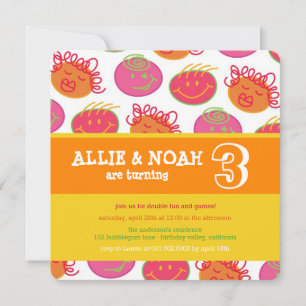 Invitation Cartoon Bubblegum Face Twins Anniversaire Photo In