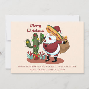 Invitation Cartoon cactus and Santa Claus wearing a sombrero
