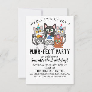 Invitation Cartoon Cats Purr-fect pour enfants fête d'anniver