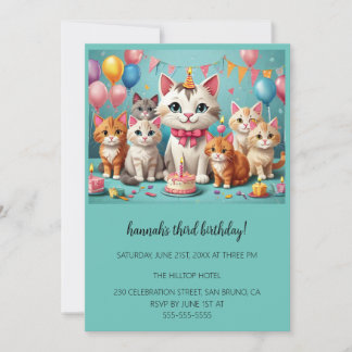 Invitation Cartoon Cats Purr-fect pour enfants fête d'anniver