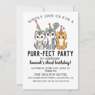 Invitation Cartoon Cats Purr-fect pour enfants fête d'anniver
