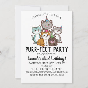 Invitation Cartoon Cats Purr-fect pour enfants fête d'anniver