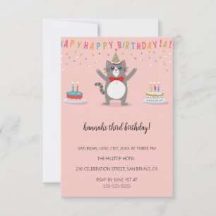 Invitation Cartoon Cats Purr-fect pour enfants fête d'anniver