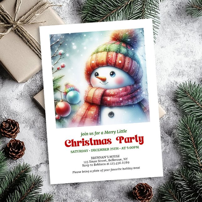 Invitation Cartoon de neige raffiné invite des tons de fête i (Refined cartoon snowman invite festive tones printable

)