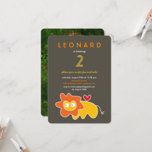 Invitation Cartoon mignon Lion jaune Enfants Photo Anniversai