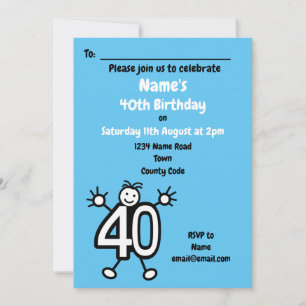 Invitation Cartoon mignon Male Blue 40e fête d'anniversaire