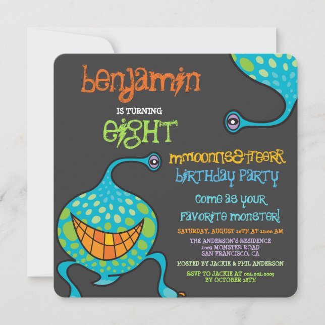 Invitation Cartoon Monster Alien Enfants Photo Anniversaire (Devant)