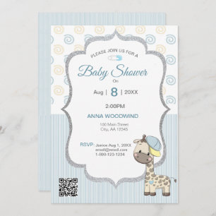 Invitation Cartoon personnalisé Baby Boy Giraffe