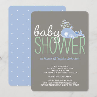 Invitation Cartoon Pregnant bleu maman baleine Baby shower ga