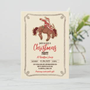 Invitation Cartoon rouge santa claus ryding on horse