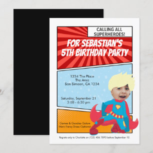 Invitation Cartoon Superhero Comic Birthday Party (blond)