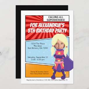 Invitation Cartoon Superhero Comic Birthday Party (blond)