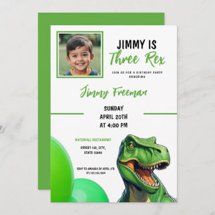 Invitation Cartoon Vert Cute Trex Photo Anniversaire