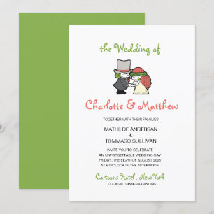 Invitation Cartoon vert mignon caractères Mariage lunaire