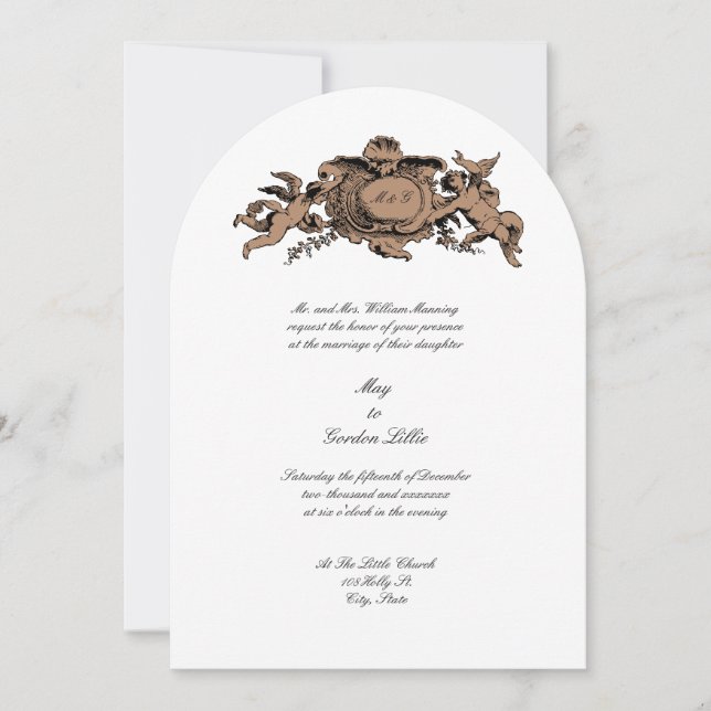 Invitation Cartouche Baroque Rococo Mariage Anges ou Chérubin (Devant)