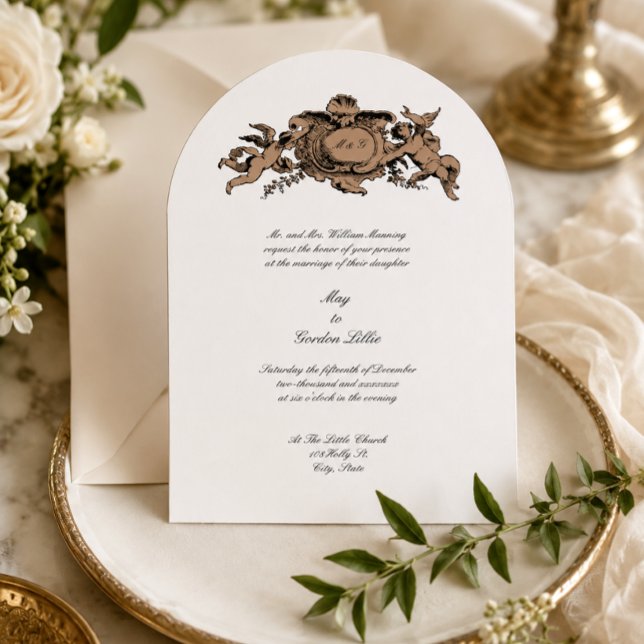 Invitation Cartouche Baroque Rococo Mariage Anges ou Chérubin (Créateur téléchargé)