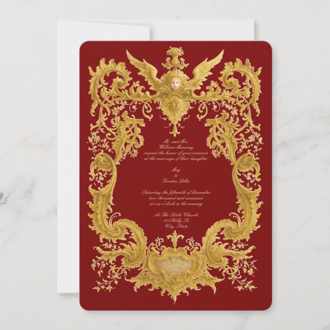Invitation Cartouche de mariage Baroque Rococo couleur (Devant)