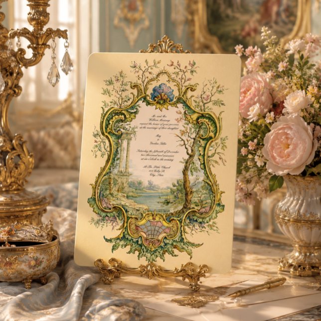 Invitation Cartouche de mariage couleur baroque rococo rétro  (Créateur téléchargé)