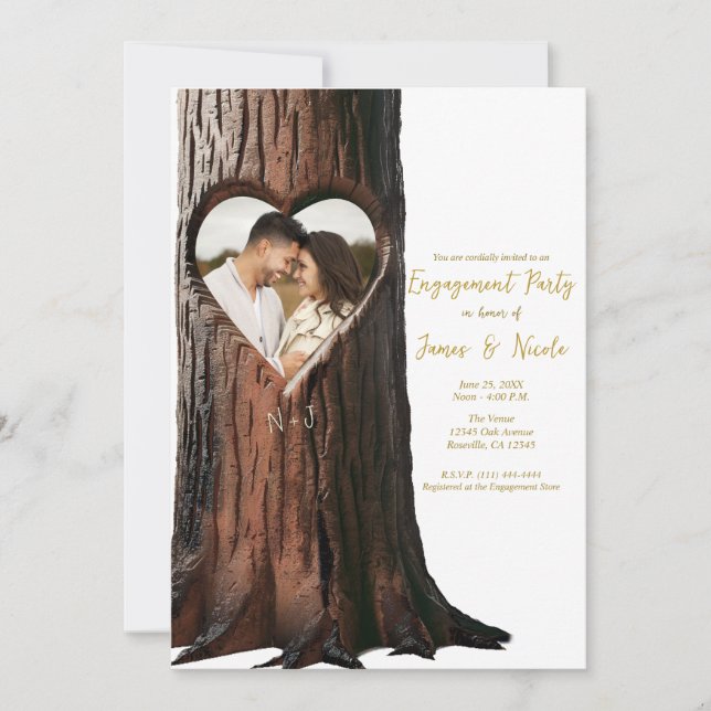Invitation Carved Heart Tree Stump Rustic Photo Fiançailles (Devant)
