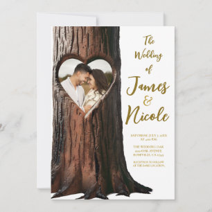 Invitation Carved Heart Tree Stump Rustic Photo Mariage