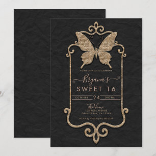 Invitation Casa Mariposa Papillon Rose Et Noir Sweet 16